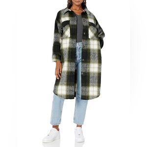 STEVE MADDEN Chloe Plaid Longline Shacket Black White Checkered Size Small
